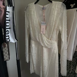 Oh Polly Cream Beaded Mini Dress